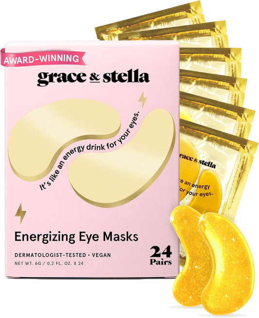 Grace & Stella Gold Under Eye Gel Patches, 24 Pairs, Hydrating & De-Puffing Eye Masks for Dark Circles, Puffy Eyes, Under-Eye Bags & Fine Lines, Vegan & Cruelty-Free