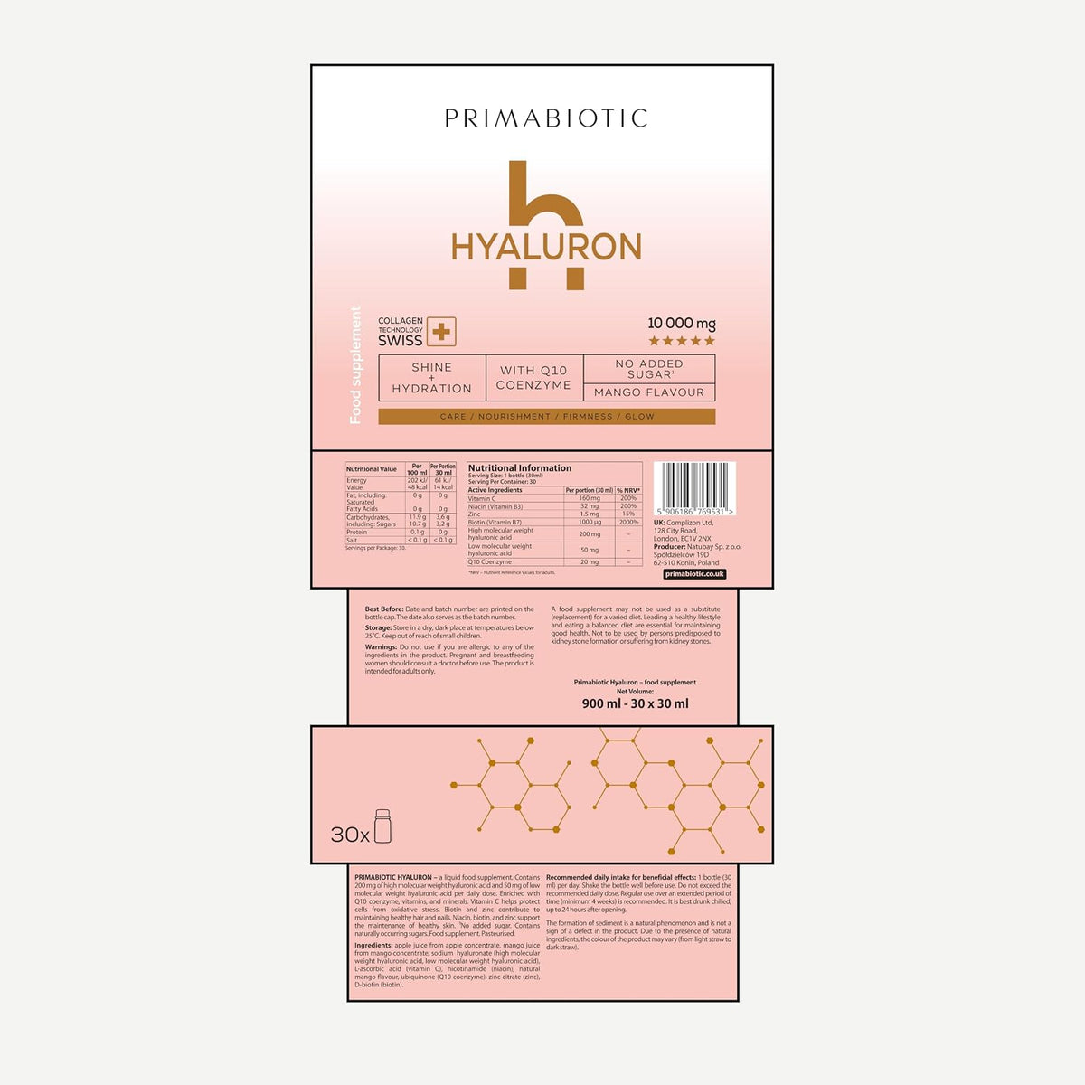 Primabiotic Hyaluron 250mg – 60 × 30ml Shots