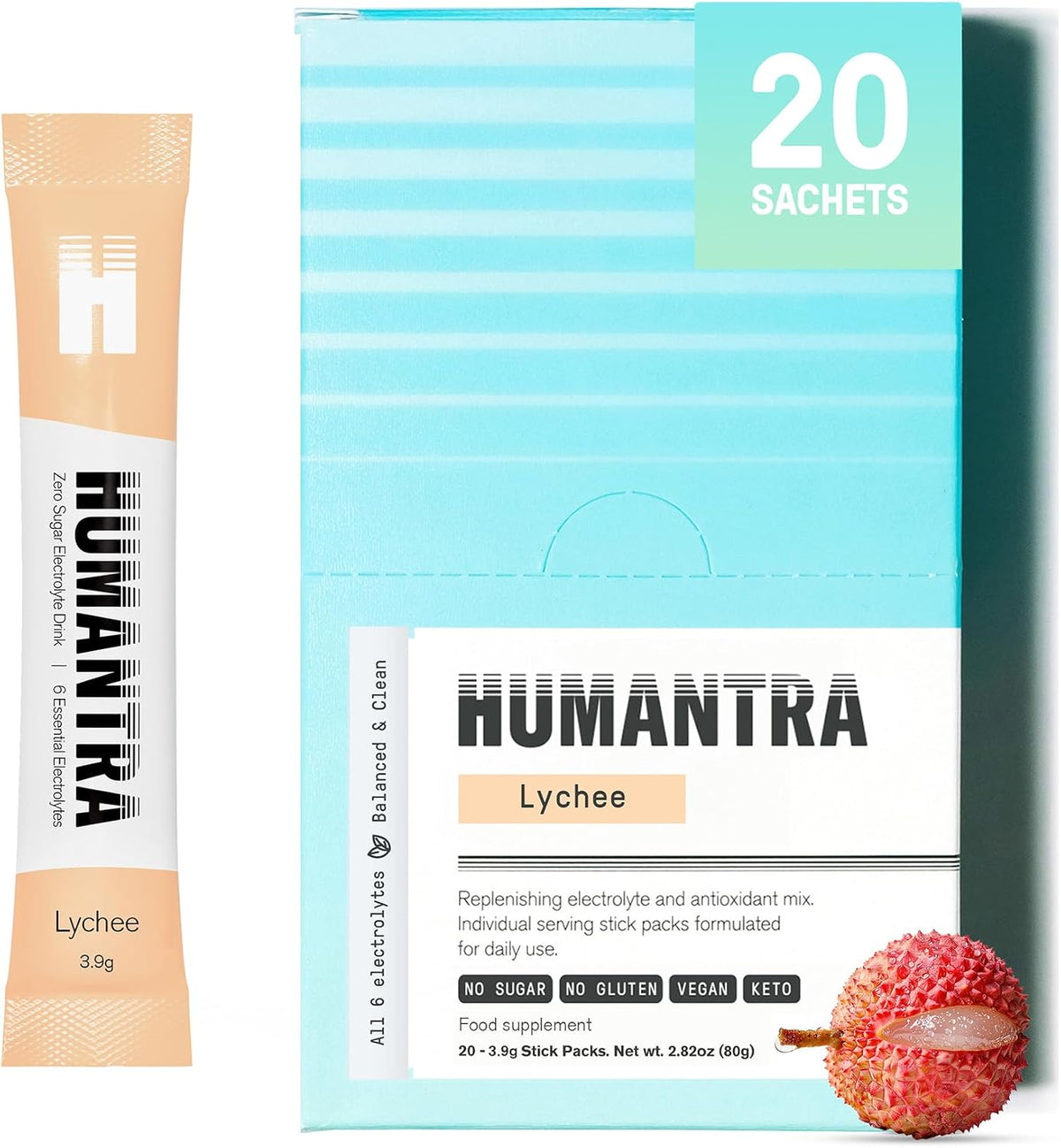 Humantra Electrolytes Powder – Lychee Flavor, 20ct: