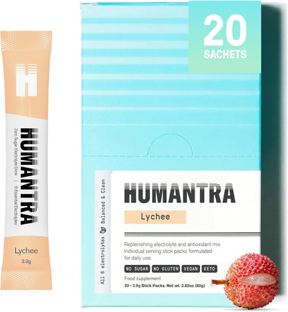 Humantra Electrolytes Powder – Lychee Flavor, 20ct: