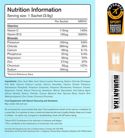 Humantra Electrolytes Powder – Lychee Flavor, 20ct:
